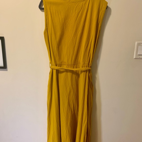 Handmade in Nepal Mustard Yellow Tie-Waist Button Down Midi Dress | Extra Large - Picture 7 of 7